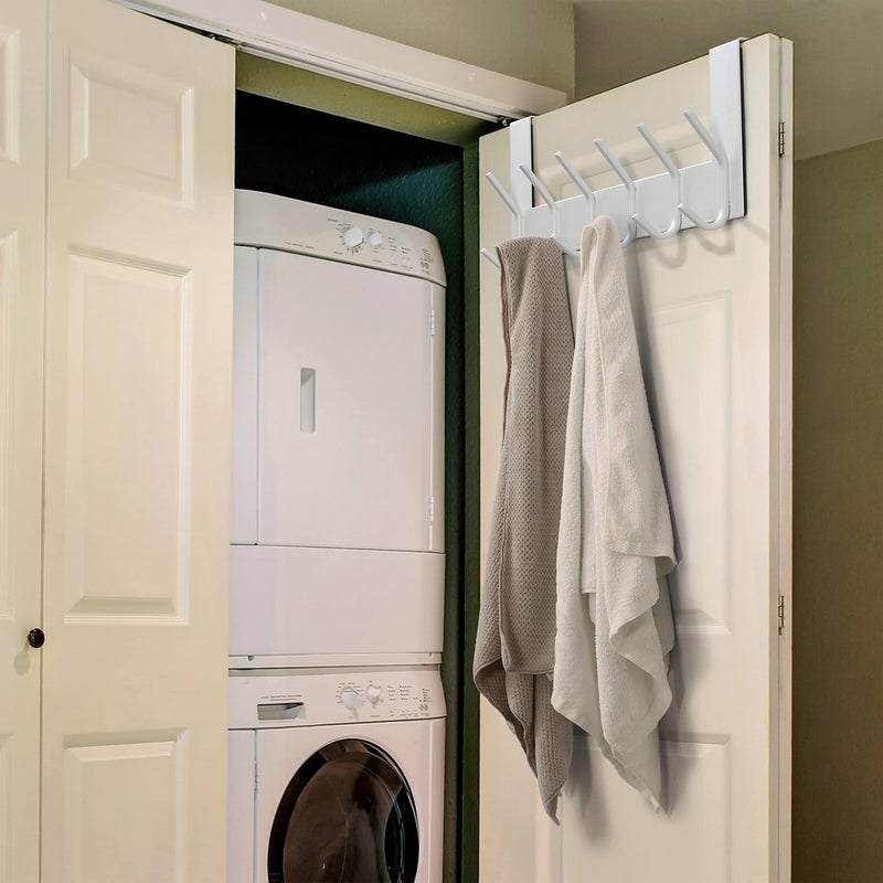 Dseap Over The Door Hook Hanger - 6 Hooks Over Door Coat Rack for Hanging Clothes Hat Towel,White, 2 Packs - Image 4